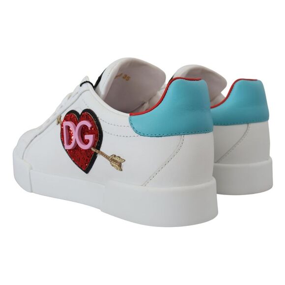 Dolce & Gabbana White Leather Sneaker Portofino Logo Heart Women's Shoes - Picture 3 of 6